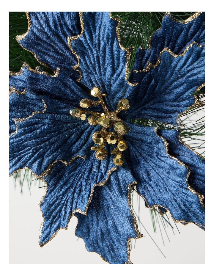 Luxe Christmas Fabric Poinsettia Clip 23cm in Navy