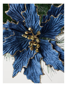 Luxe Christmas Fabric Poinsettia Clip 23cm in Navy