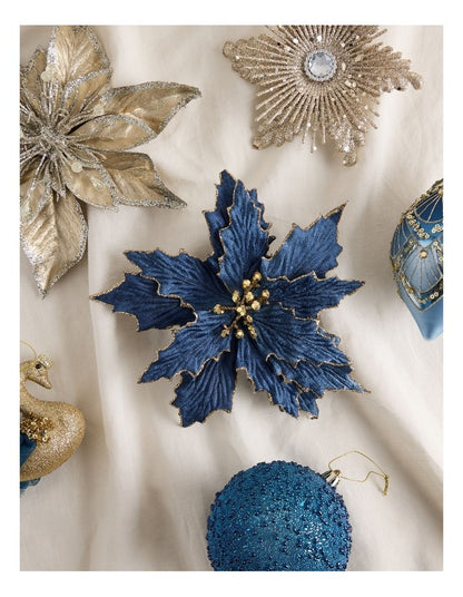 Luxe Christmas Fabric Poinsettia Clip 23cm in Navy