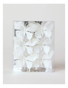 Luxe Christmas 6pk Petite Glitter Butterfly Clips 10cm in White