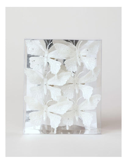 Luxe Christmas 6pk Petite Glitter Butterfly Clips 10cm in White