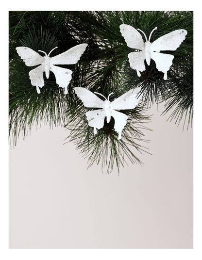 Luxe Christmas 6pk Petite Glitter Butterfly Clips 10cm in White