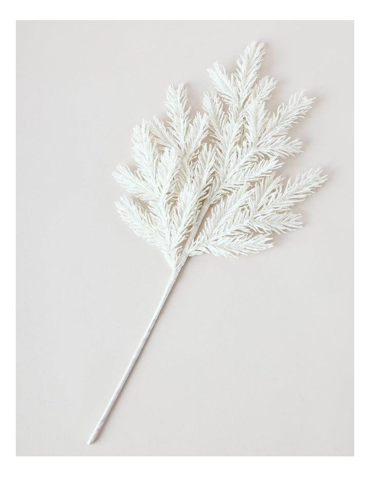 Luxe Christmas Glitter Faux Fir Needle Spray Pick 50cm in White