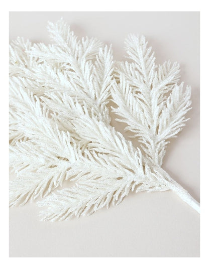 Luxe Christmas Glitter Faux Fir Needle Spray Pick 50cm in White