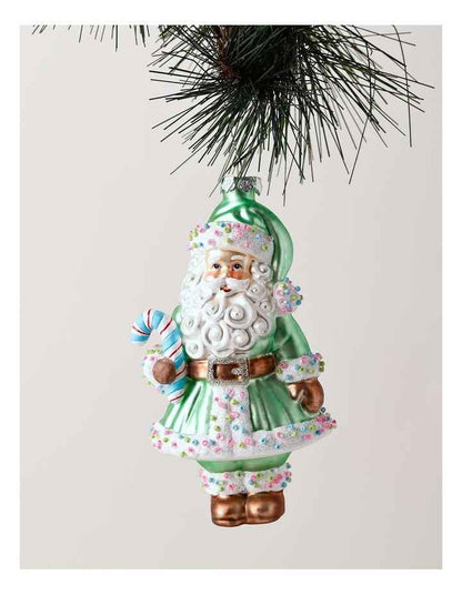 Candyland Christmas Glass Candy Santa Ornament 15cm in Mint