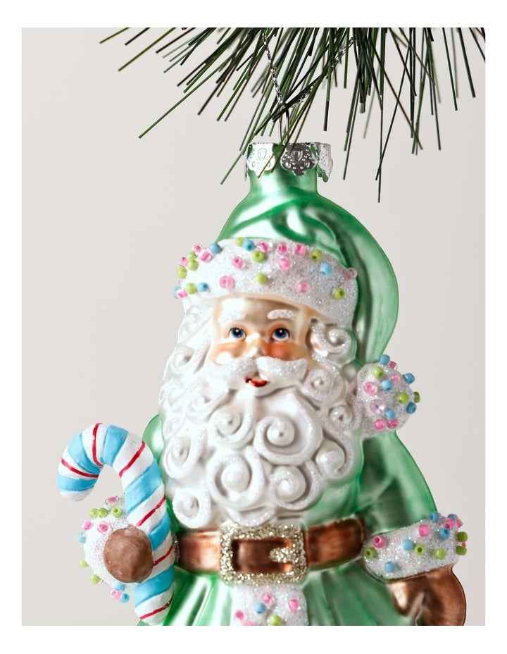Candyland Christmas Glass Candy Santa Ornament 15cm in Mint