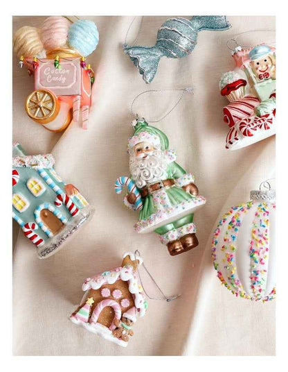 Candyland Christmas Glass Candy Santa Ornament 15cm in Mint