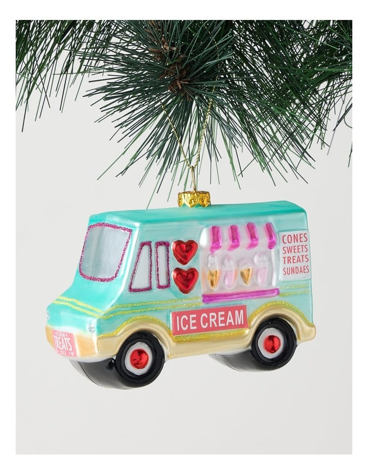 Nostalgia Christmas Glass Ice Cream Truck Ornament 11.5cm in Multicolour