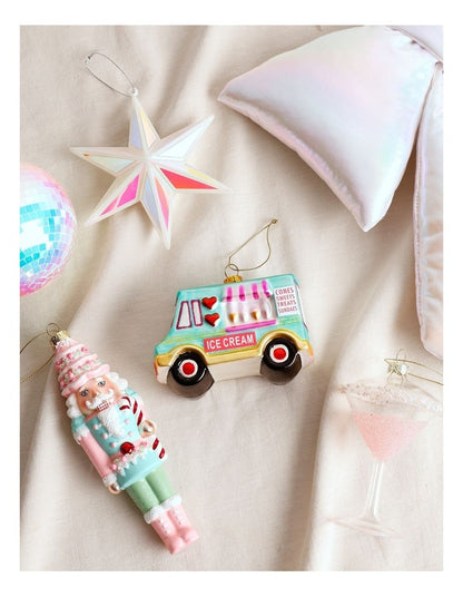 Nostalgia Christmas Glass Ice Cream Truck Ornament 11.5cm in Multicolour