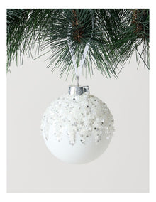 Harvest Christmas Glass Dripped Beaded Bauble Ornament 8cm in White