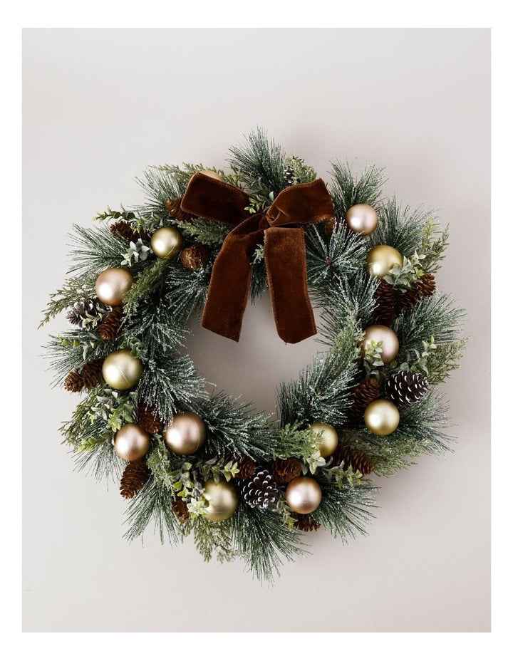 Harvest Christmas Frosted Bauble and Pinecone Wreath 61cm in Natural