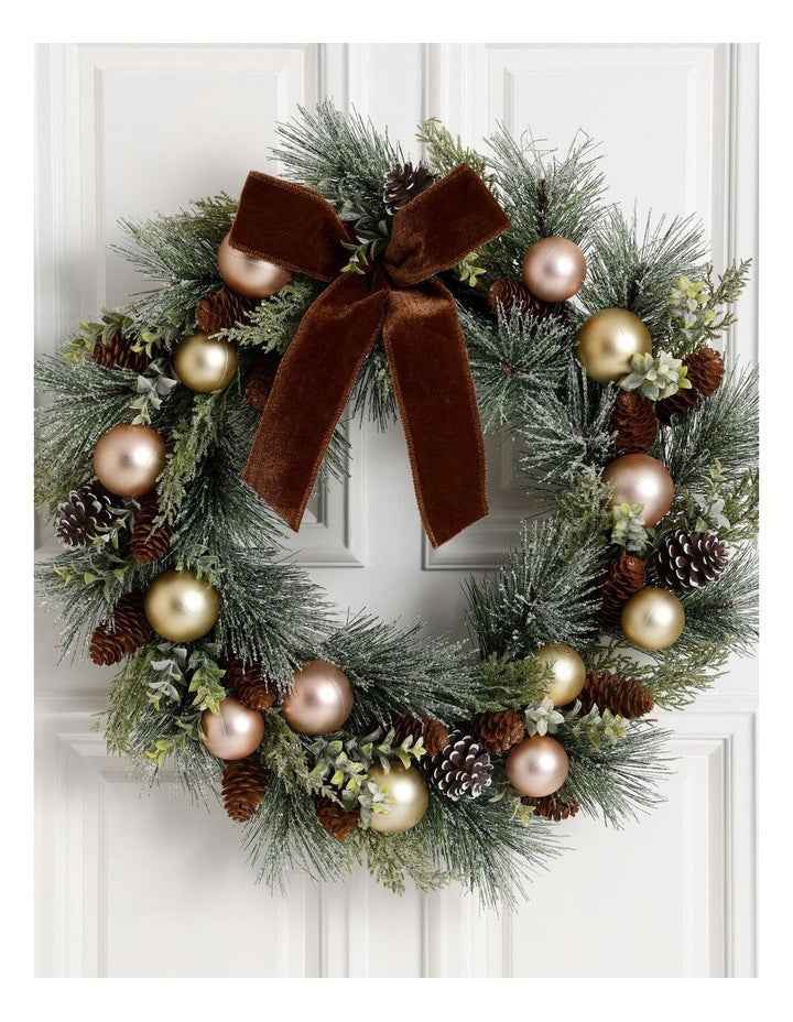 Harvest Christmas Frosted Bauble and Pinecone Wreath 61cm in Natural