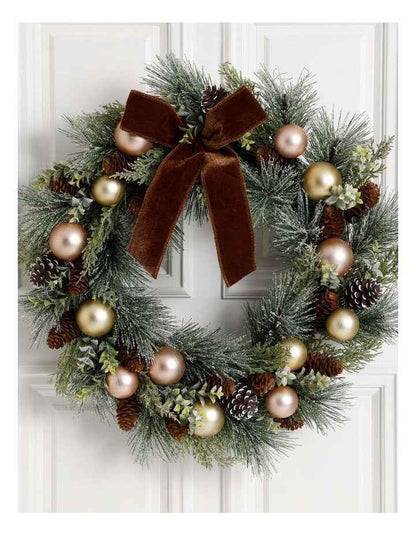 Harvest Christmas Frosted Bauble and Pinecone Wreath 61cm in Natural
