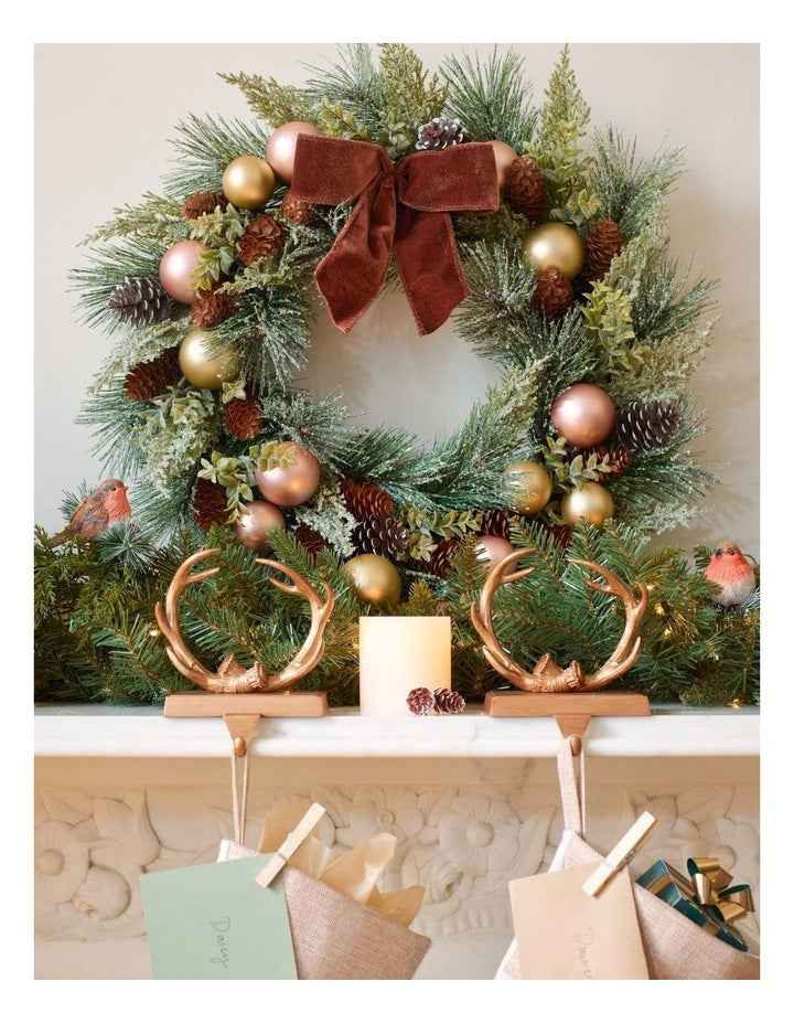 Harvest Christmas Frosted Bauble and Pinecone Wreath 61cm in Natural