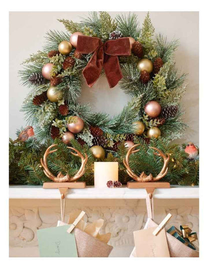 Harvest Christmas Frosted Bauble and Pinecone Wreath 61cm in Natural