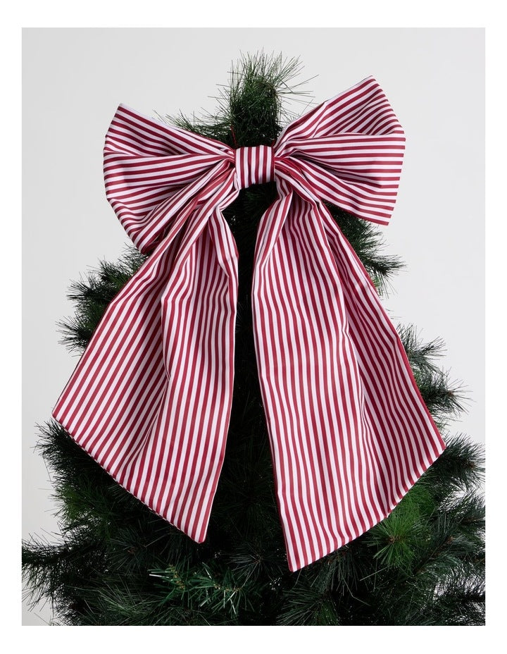 Heirloom Christmas Fabric Oversized Striped Bow Clip 53cm in Red/White