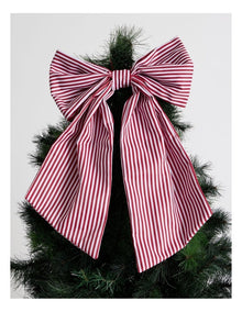 Heirloom Christmas Fabric Oversized Striped Bow Clip 53cm in Red/White