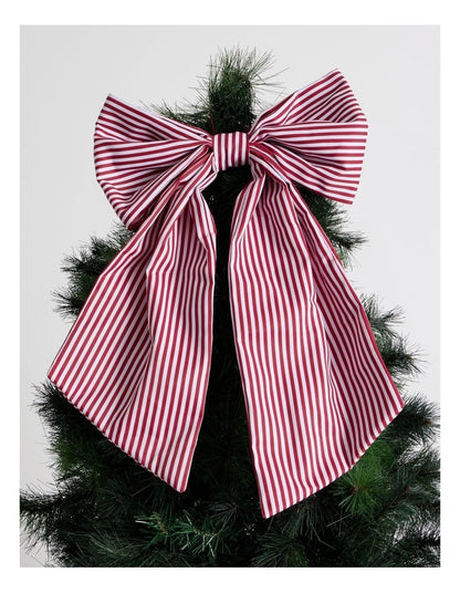 Heirloom Christmas Fabric Oversized Striped Bow Clip 53cm in Red/White
