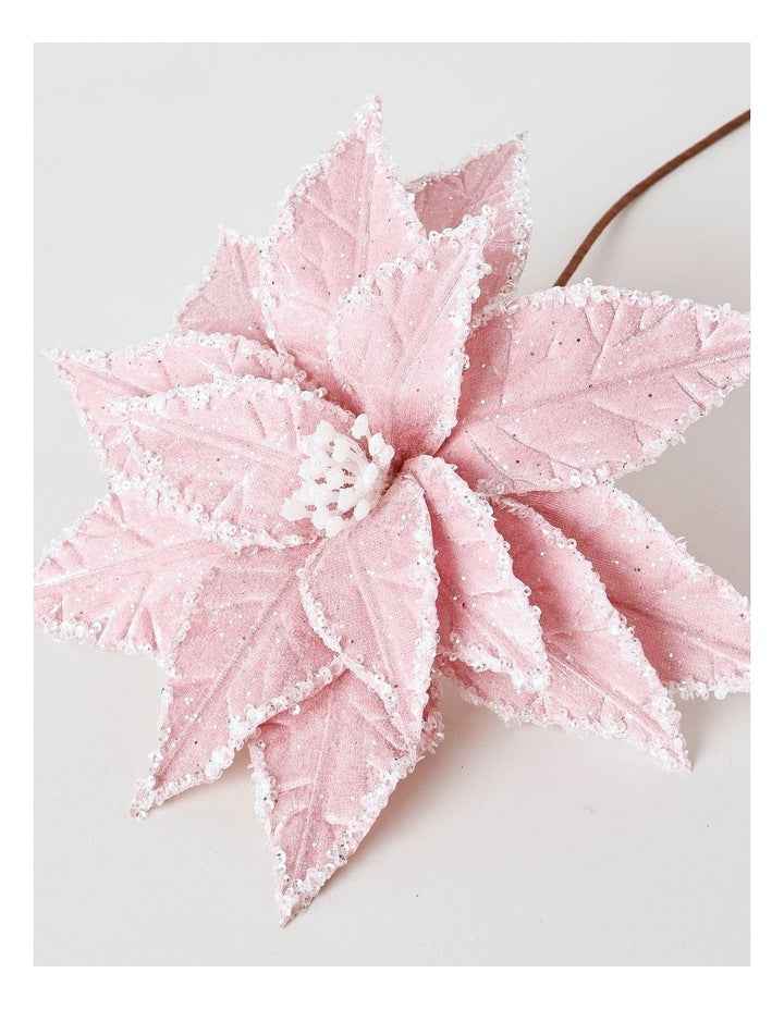 Luxe Christmas Fabric Poinsettia Pick 50cm in Pink