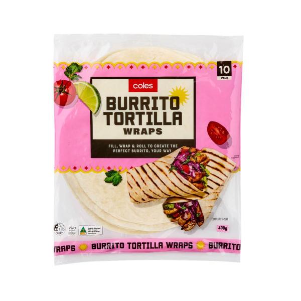 COLES BURRITO TORTILLA WRAPS 10 PACK 400G