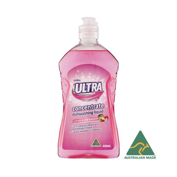 COLES ULTRA CONC DISHWASHING LIQUID LIMITED EDITION LYCHEE & LIME BLOSSOM 450ML
