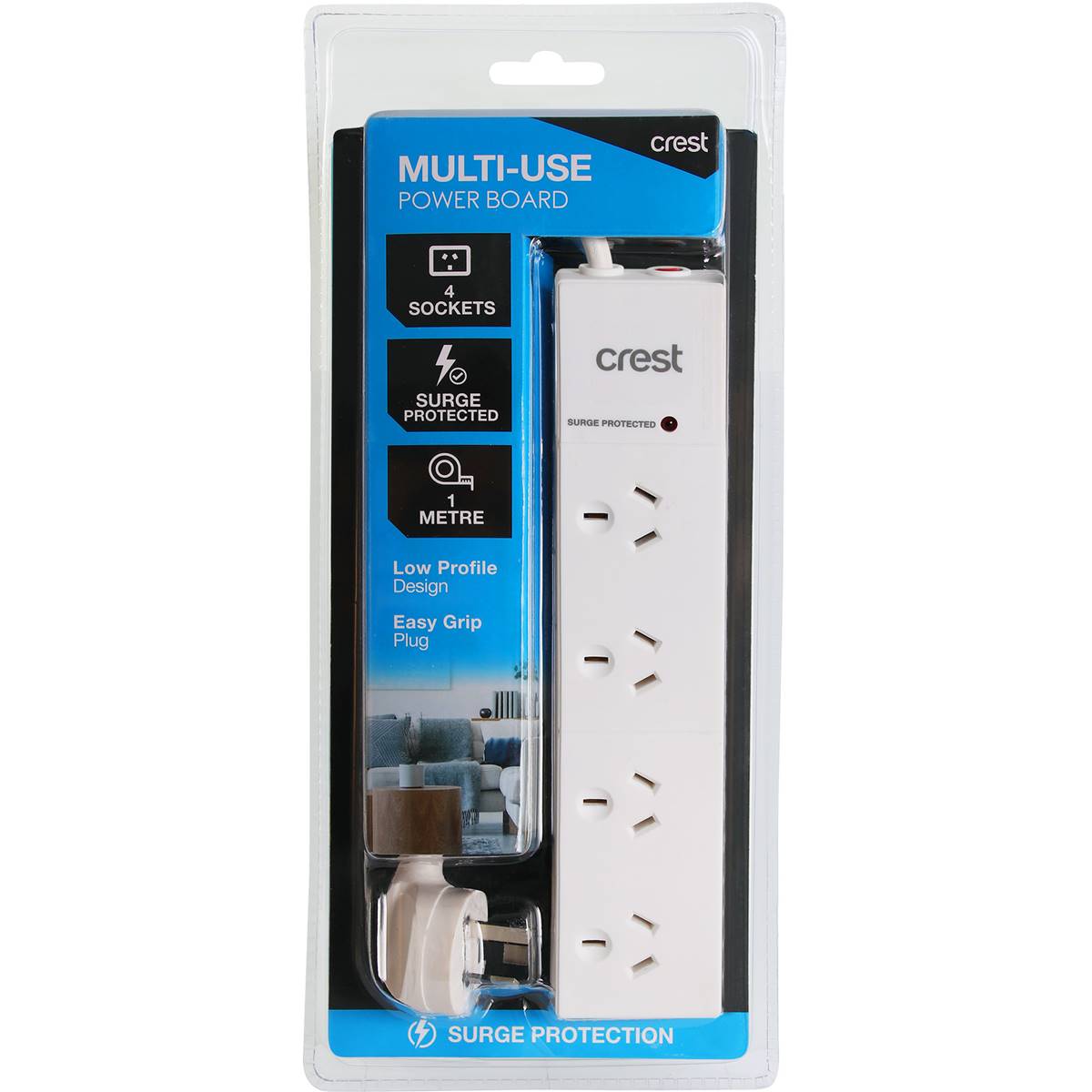 Crest 4 Way Power Board With Surge 1m each
