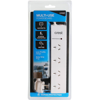 Crest 4 Way Power Board With Surge 1m each