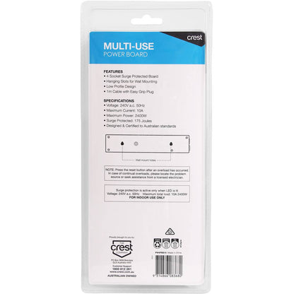 Crest 4 Way Power Board With Surge 1m each