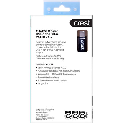 Crest USB C to USB A Flat Cable 2m each
