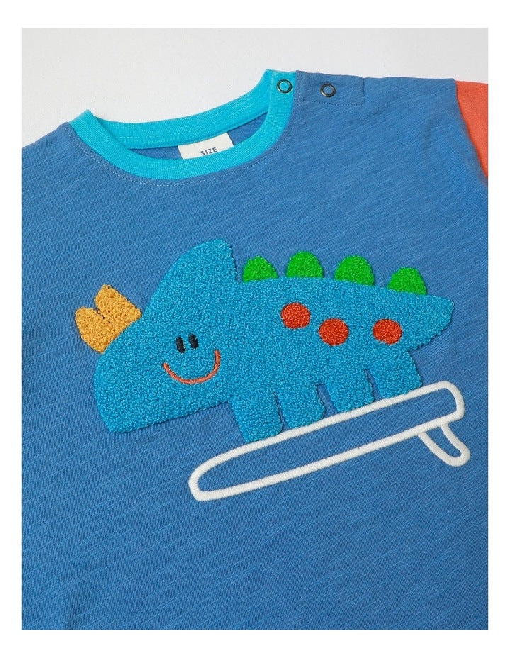 Phil Short Sleeve Spliced Tee With Surfing Dino Boucle In Blue