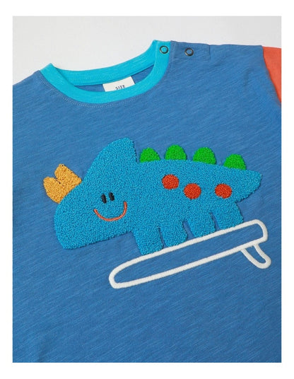 Phil Short Sleeve Spliced Tee With Surfing Dino Boucle In Blue