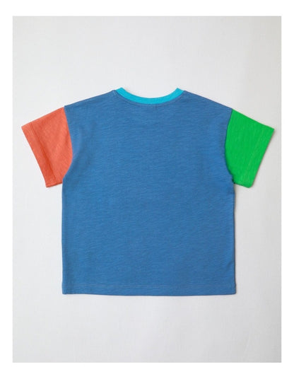 Phil Short Sleeve Spliced Tee With Surfing Dino Boucle In Blue