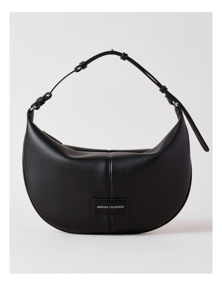 Black Leather Crescent Shoulder Bag