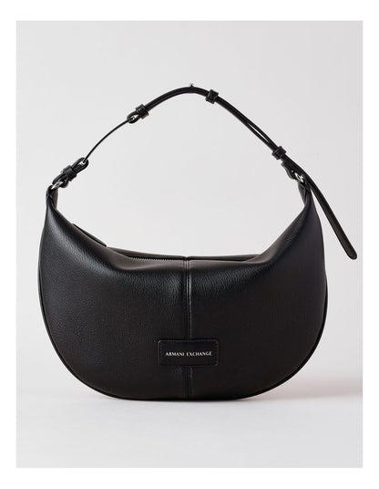 Black Leather Crescent Shoulder Bag