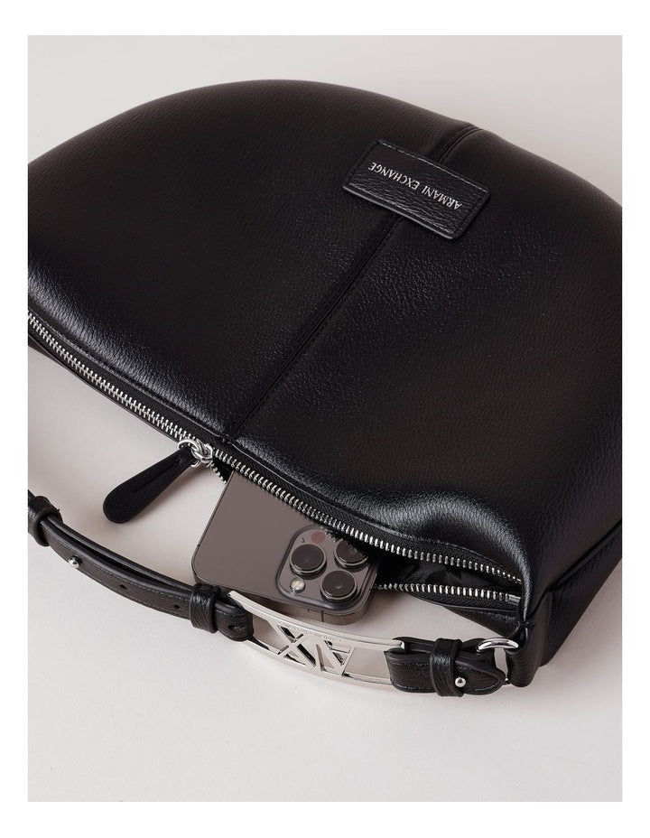 Black Leather Crescent Shoulder Bag