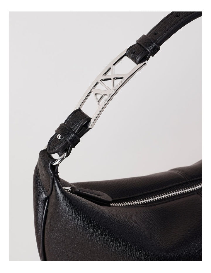 Black Leather Crescent Shoulder Bag