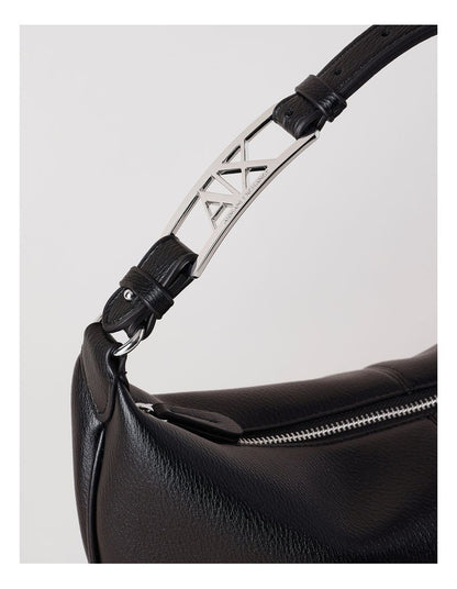 Black Leather Crescent Shoulder Bag