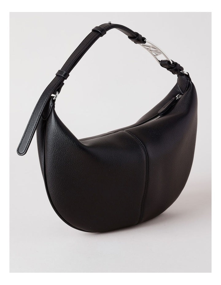Black Leather Crescent Shoulder Bag