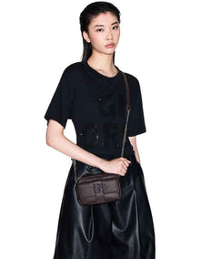 Textured Leather Crossbody Bag - Dark Brown