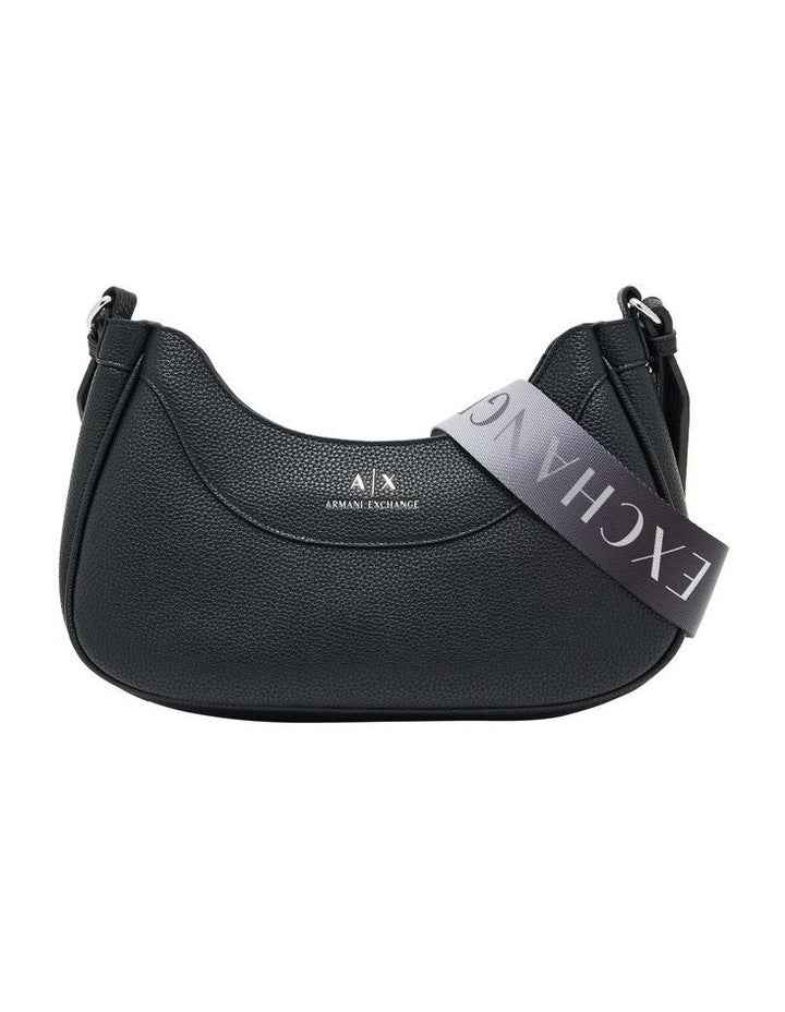 Small Curved Shoulder Bag - Black Textured