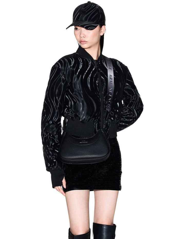 Small Curved Shoulder Bag - Black Textured