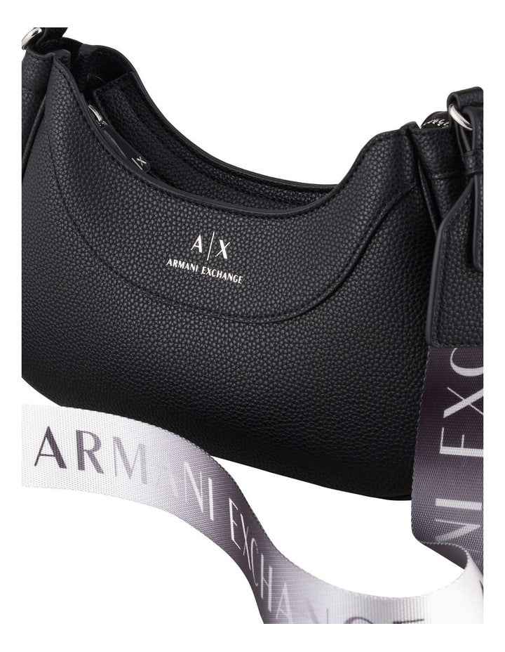Small Curved Shoulder Bag - Black Textured