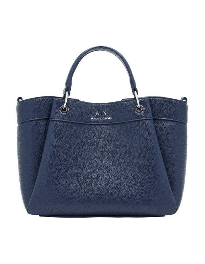 Blue Leather Tote Bag with Dual Handles