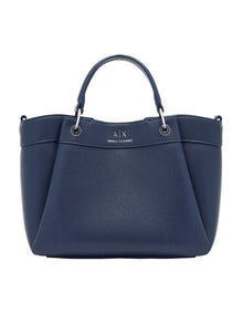 Blue Leather Tote Bag with Dual Handles