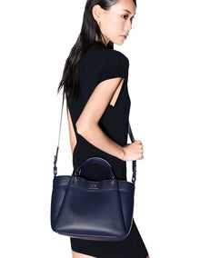 Blue Leather Tote Bag with Dual Handles