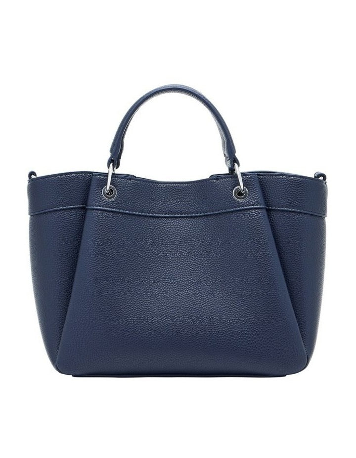 Blue Leather Tote Bag with Dual Handles