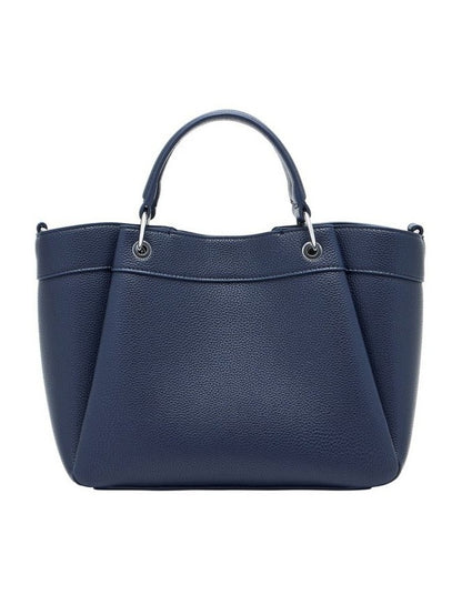 Blue Leather Tote Bag with Dual Handles