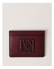 Textured Leather Card Holder - Burgundy