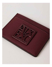 Textured Leather Card Holder - Burgundy