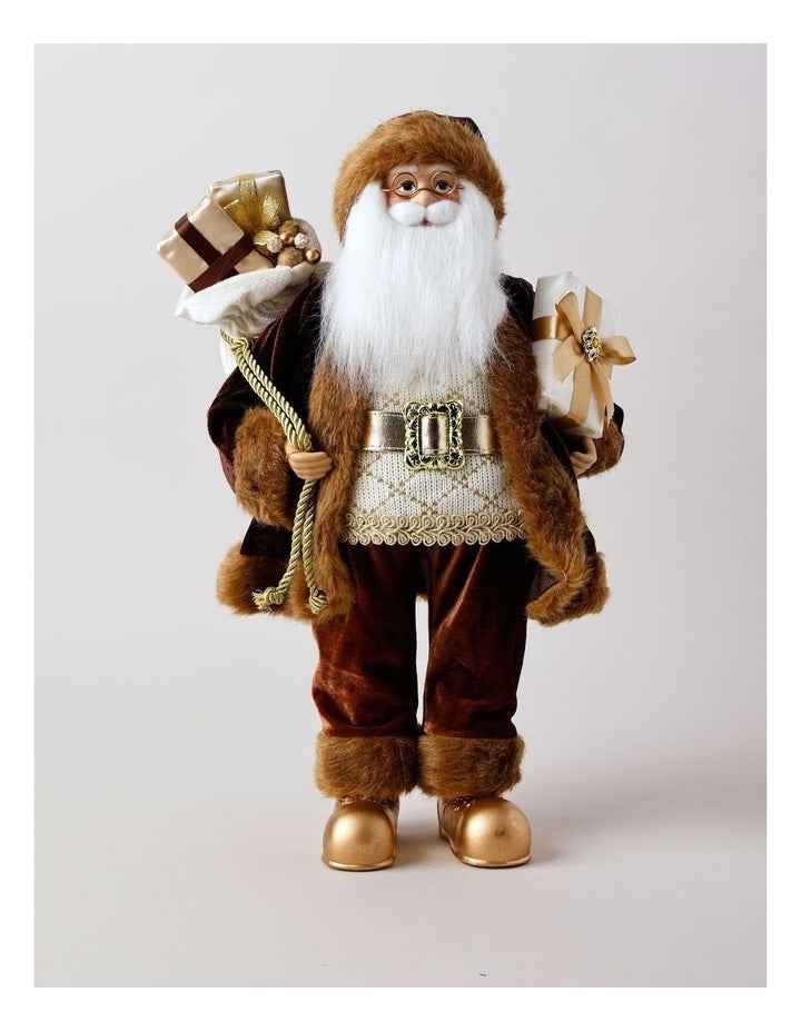 Harvest Christmas Jasper the Metallic Santa with Present 46cm in Mocha